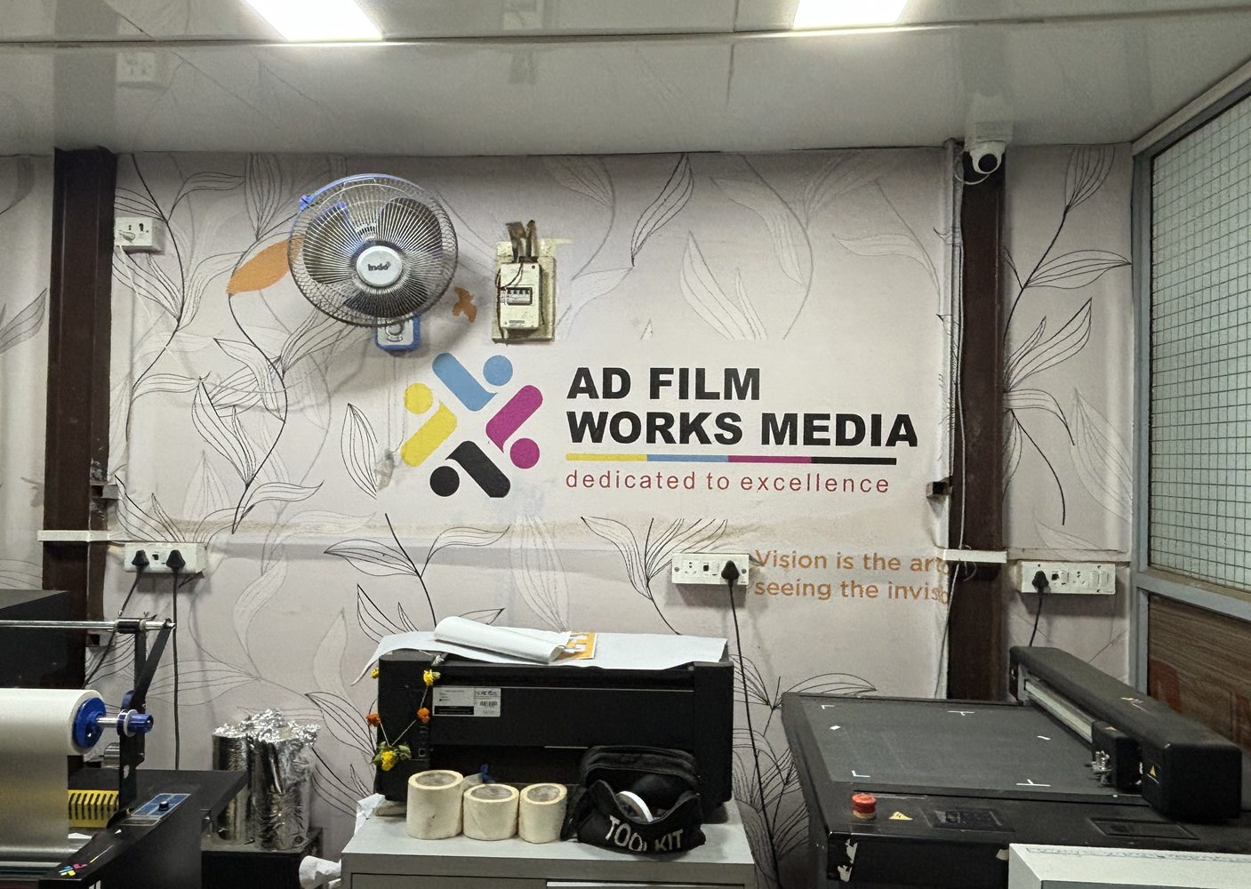AD Film Works Media branding in the print room