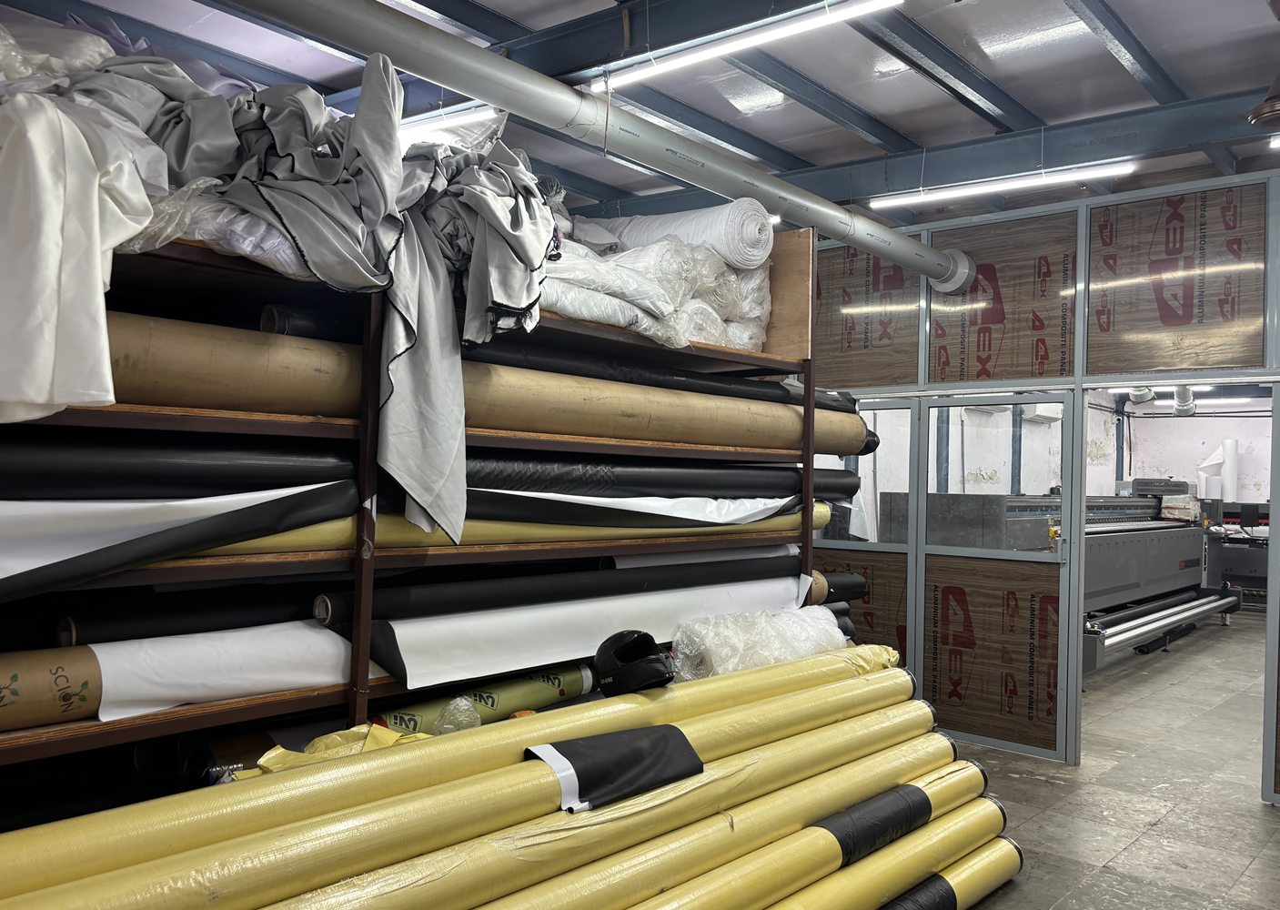 Flexible print materials stored ready for production