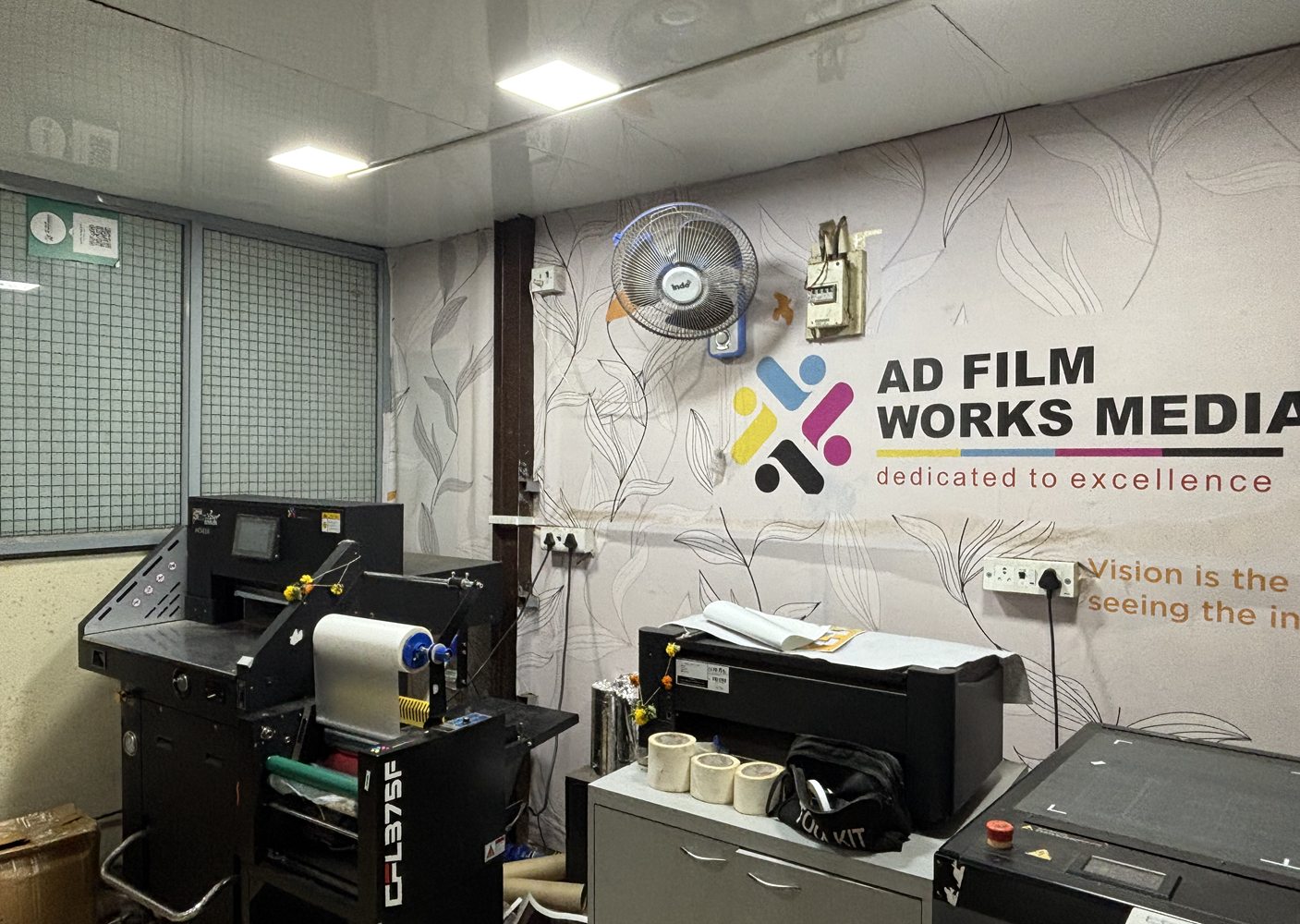 A clean view across the studio production area and equipment